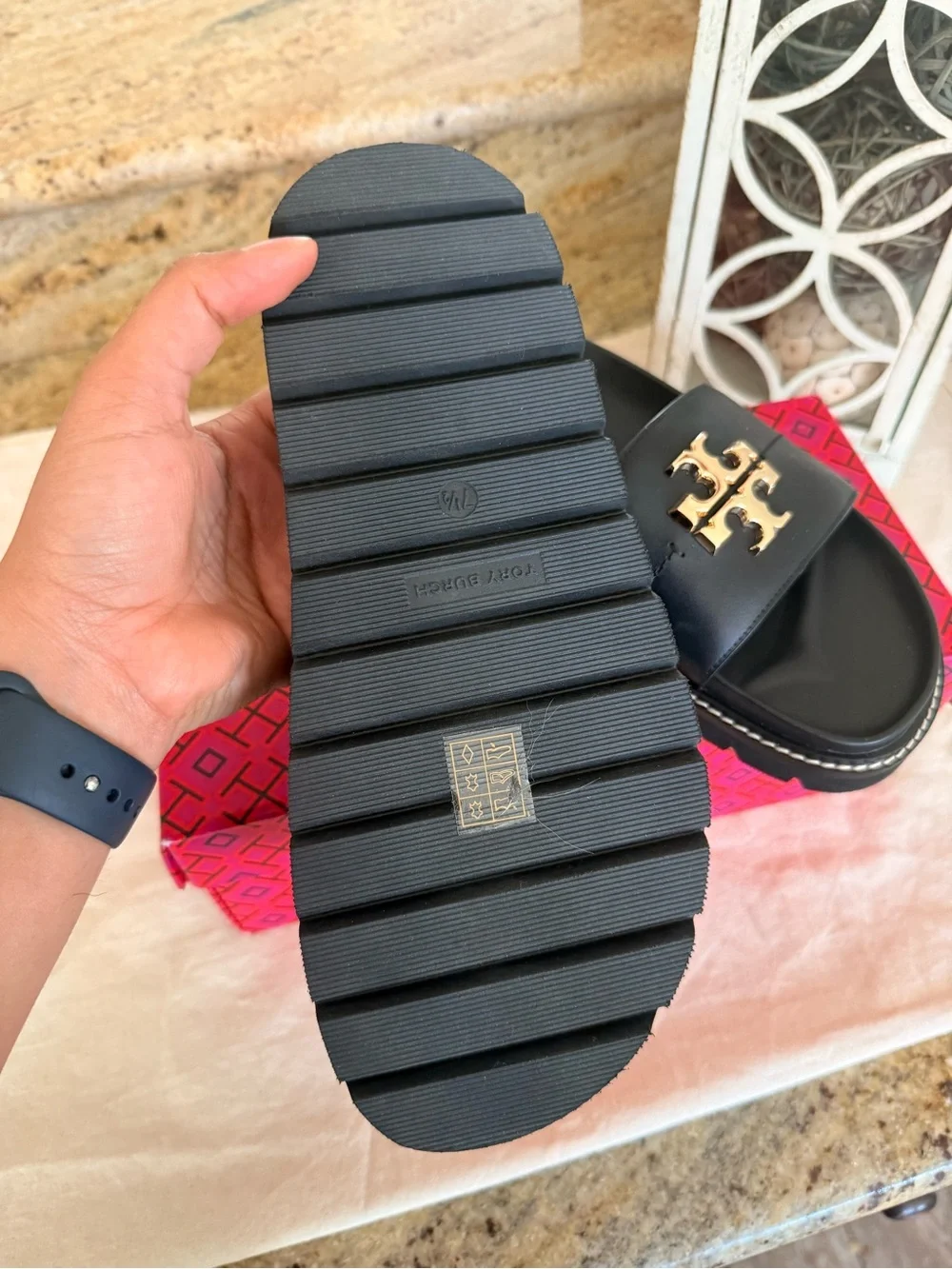 Tory Burch Black Leather Logo Espadrille Flats - Picture 6 of 8